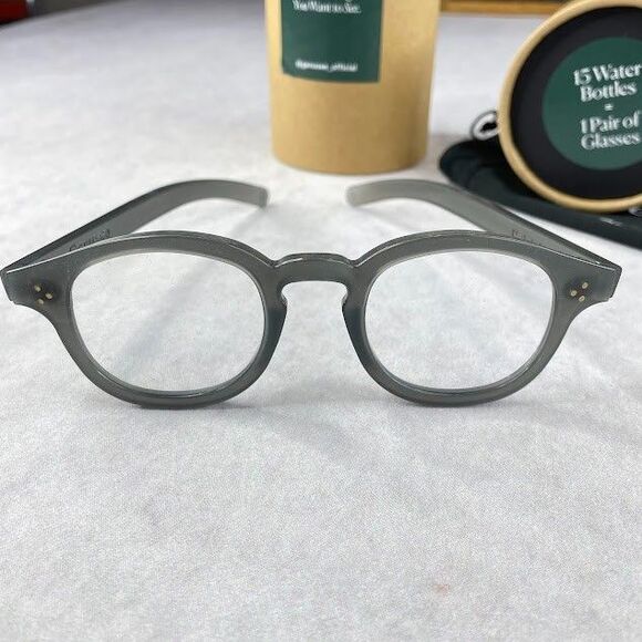 Genusee Blue Light Glasses Smoke Gray Recycled Round Frames Retro Eyeglasses NEW - Picture 4 of 13